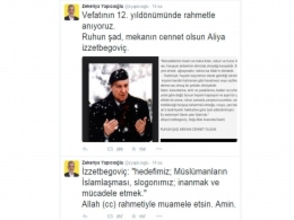 Yapıcıoğlu'ndan Aliya İzzetbegoviç mesajı