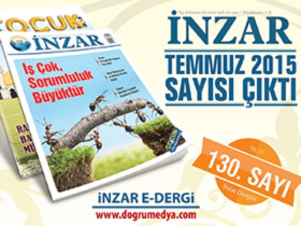 İnzar Dergisi Temmuz 2015 sayısı çıktı