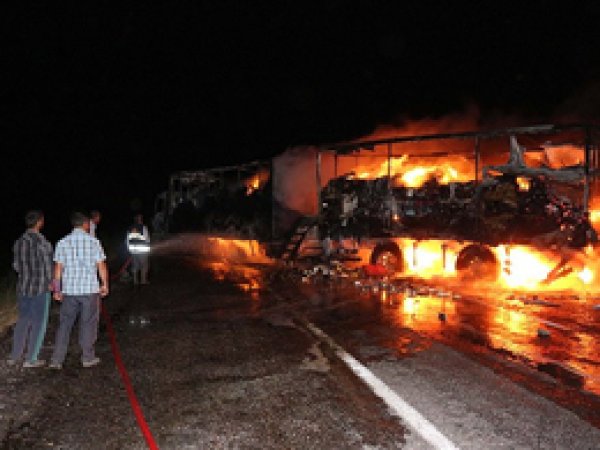 Ağrı'da PKK yol kesip araç yaktı