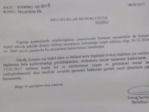 PKK’lilere ait mezar taşlarına yıkım kararı