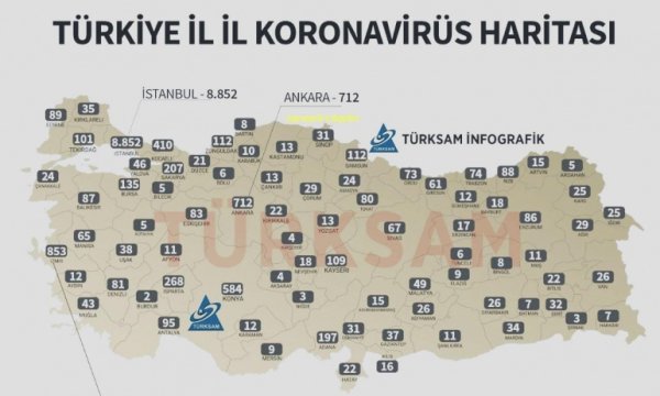 Türkiye'nin il il Kovid-19 vaka haritası