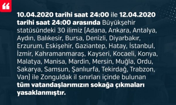 Türkiye'nin 31 ilinde sokağa çıkma yasağı ilan edildi