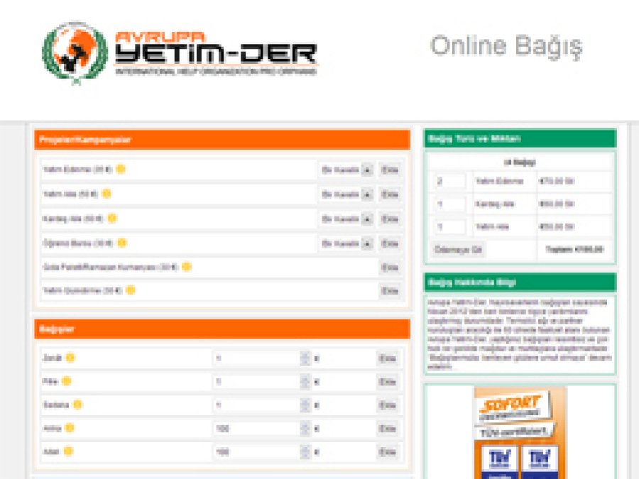 Avrupa Yetim-Der'den Online Bağış Sistemi