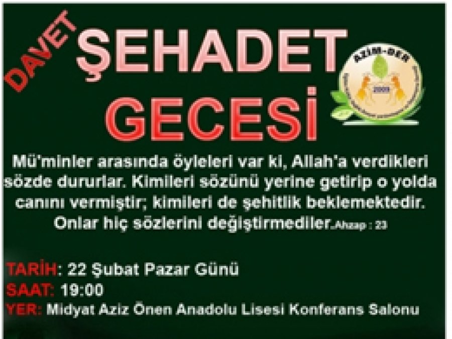 Azim Der'den Şehadet gecesine davet