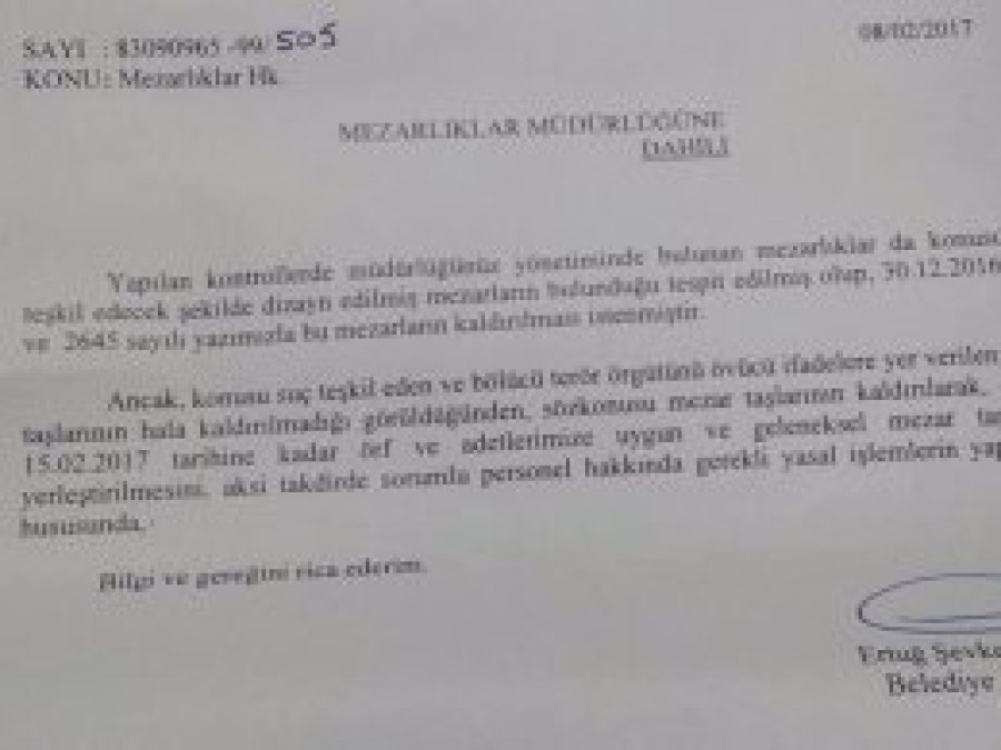 PKK’lilere ait mezar taşlarına yıkım kararı