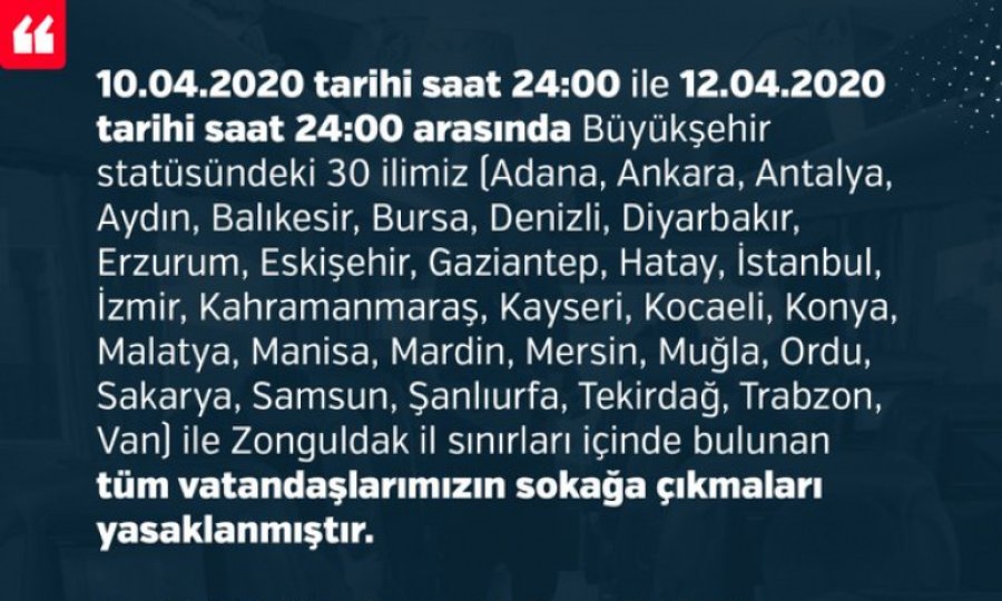 Türkiye'nin 31 ilinde sokağa çıkma yasağı ilan edildi